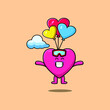© Lycreative.id - Cute cartoon Lovely heart mascot is skydiving with balloon and happy gesture cute modern style design