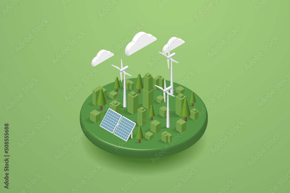 Green city generates electricity with solar panels. Solar energy and ...