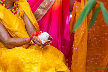 Fijian Indian pre wedding haldi ceremony ritual items close up