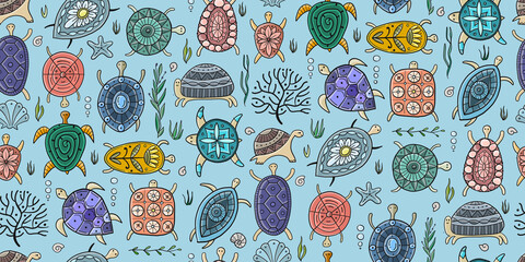 Wall Mural - Turtles family. Tortoise background for your design