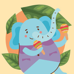 Sticker - elephant playing maracas