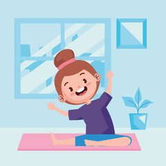 Wall Mural - little girl yoga indoor