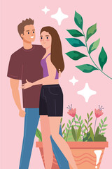 Wall Mural - lovers couple with houseplant