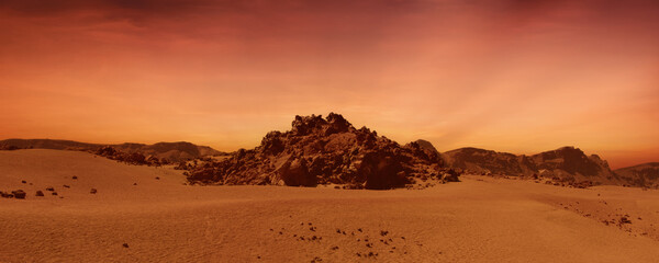 a central martian mountain of the desert landscape of the planet mars