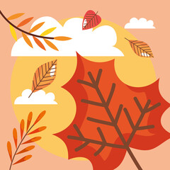 Sticker - autumn season clouds and leafs