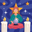 fortune teller with crystal ball and candles