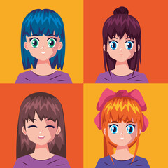 Poster - four girls anime style