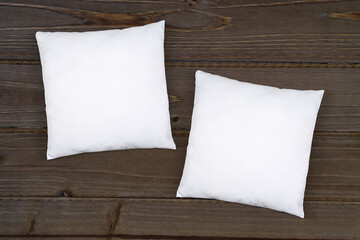 White Throw Pillow Mockup on Rustic Wood