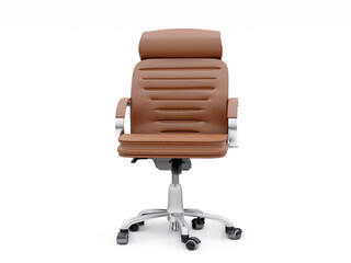 Brown leather office chair isolated on white background. Executive Stylish workplace. 3D illustration