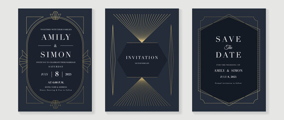 luxury geometric pattern invitation template. set of art deco poster design with golden line, orname
