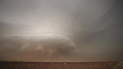 Wall Mural - Lightning strikes during dangerous storm as supercell moves over the landscape in Texas.