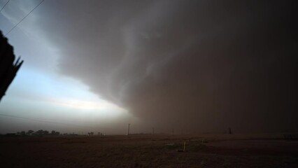 Wall Mural - Panning view of supercell thunderstorm moving through Texas kicking up lots of dirt and dust.