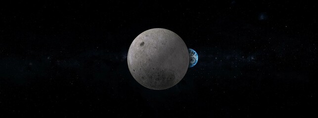 Wall Mural - earth rising , view of the dark side of the moon 3d illustration