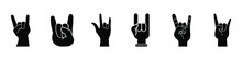 Rock Hand Icon Vector Set. Rock And Roll Illustration Sign Collection. Rock Concert Symbol Or Logo.