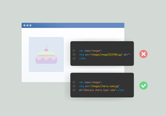 Wall Mural - image seo and alt text and title tags concept. optimize images for better rankings in search engines