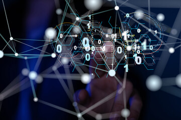 neural network 3d illustration. big data and cybersecurity