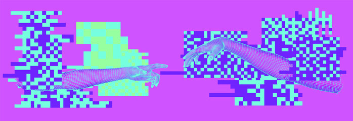 Aufkleber - 3D low-poly models of hands about to touch each other, as in the 