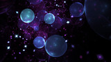 Fototapeta  - Abstract blue bubbles. Fantastic space background. Digital fractal art. 3d rendering.