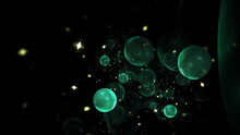 Abstract Green Bubbles. Fantastic Space Background. Digital Fractal Art. 3d Rendering.