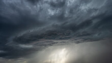 Dramatic Storm With Stormy Clouds And Rain On Sky