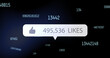 © vectorfusionart - Image of social media like icon floating over changing numbers on black background