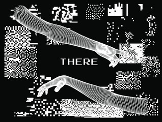 Aufkleber - 3D low-poly models of hands about to touch each other, as in the 