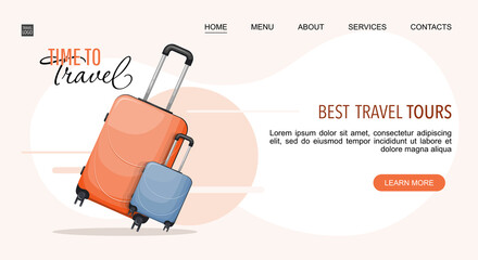 Travel agency landing page template with suitcases and text