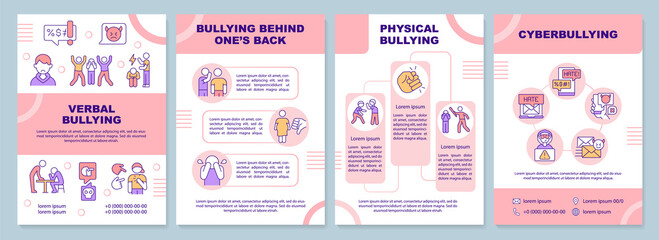 Wall Mural - teenage bullying pink brochure template. cyberbullying. leaflet design with linear icons. editable 4