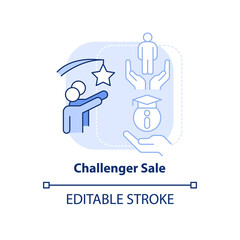 Wall Mural - Challenger sale light blue concept icon. Highly effective selling technique abstract idea thin line illustration. Isolated outline drawing. Editable stroke. Arial, Myriad Pro-Bold fonts used