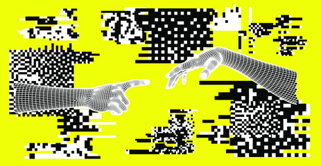 Aufkleber - 3D low-poly models of hands about to touch each other, as in the 