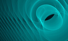 Abstract Turquoise 3d Shape Of Multilayered Translucent Vortex Of Smoky Spirals In Deep Dark Space. Weird Futuristic Artistic Improvisation With Ribs And Folds. Concept Of Rhythm. Great For Design.  