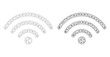 Polygonal mesh Wi-Fi hotspot icons. Flat carcass variants are created from Wi-Fi hotspot icon and mesh lines. Abstract lines, triangles and points are organized into Wi-Fi hotspot mesh.