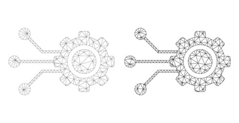 Wall Mural - Polygonal mesh gear connectors icons. Flat carcass variants created from gear connectors pictogram and triangulated lines. Abstract lines, triangles and points organized into gear connectors carcass.