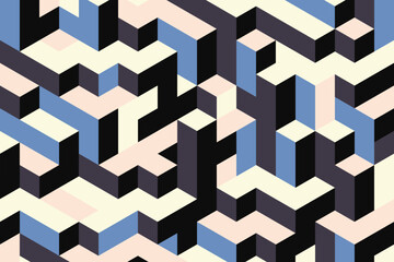 Isometric brick figures pattern background. Abstract geometric mosaic illustration