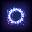 Technology glowing swirl light effect. Futuristic flame swirl universe trail effect. Magic frame ring. Power energy of circular element. Luminous sci-fi. Shining blue and red neon lights cosmic