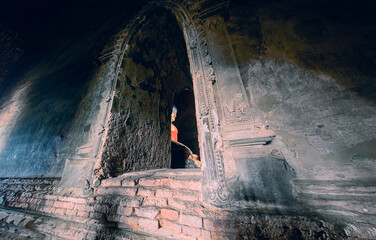 Ancient sitting Bagan Buddha in traditional Bagan style. Bagan is the new UNESCO or World heritage site.