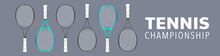 Tennis Racket Set With Copy Space Foe Text, Tennis Symbols Flat Modern Design, Isolated On Blue Background, Illustration Vector EPS 10