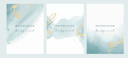Wall Mural - Set of vector watercolor universal backgrounds with copy space for text. Design for social media, card, invitation, brochure, cover.