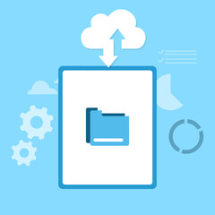Wall Mural - cloud computing concept, data center, file management, cloud storage flat illustration vector on blu