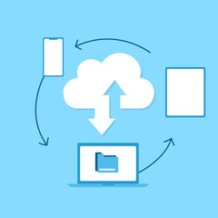 Wall Mural - cloud computing concept, data center, file management, cloud storage flat illustration vector on blu