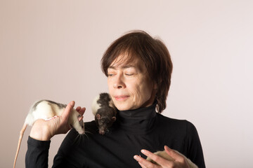 Wall Mural - woman with domestic rats