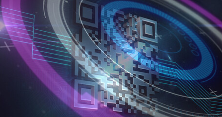Image of scope scanning and qr code processing over markers in background