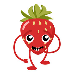 Wall Mural - simple vector illustration cartoon strawberry with face
