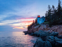 Bass Harbor Head Lighthouse At Sunset At The Southernmost Of Mt Desert Island At Acadia National Park In Maine ME, USA. 