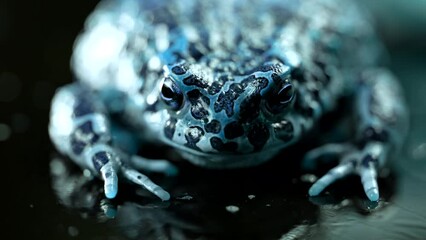 amazing frog blinks eyes, stirs nostrils, macro. beautiful ground toad close-up, night shot. natterj