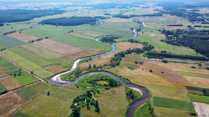 Wall Mural - Aerial view of Liwiec River, Mazowsze region of Poland, 4k