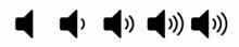 Volume Icons Set. Sound Volume Icons. Black Volume Audio Icons. Speaker Volume Symbol. Vector Illustration