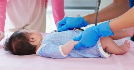 Poster - asian doctor examine baby health