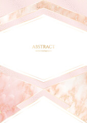 Wall Mural - luxury elegant background. pink marble with gold veins, dots with a glittering effect and shiny bord