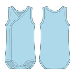 Onesie with a crossover neckline. Light blue color. Baby sleeveless body wear mockup.